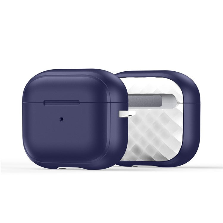 DUX DUCIS PECC Series For Apple AirPods 3 Earbud Carrying Case Rhombus Pattern Protective Cover with Carabiner - Blue+White