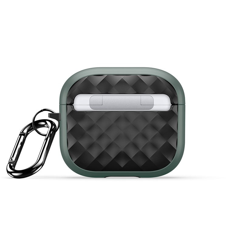 DUX DUCIS PECC Series For Apple AirPods 3 Earbud Carrying Case Rhombus Pattern Protective Cover with Carabiner - Blackish Green+Black