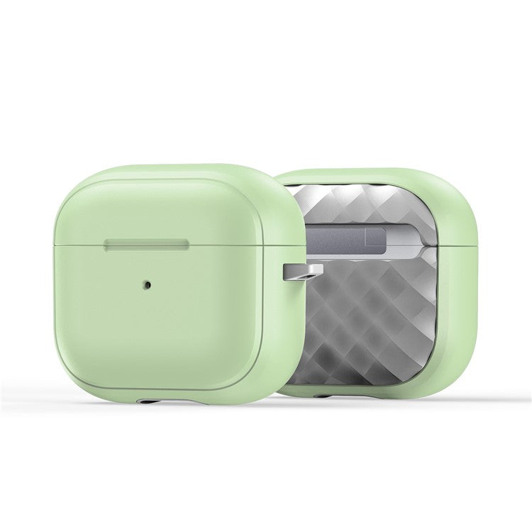 DUX DUCIS PECC Series For Apple AirPods 3 Earbud Carrying Case Rhombus Pattern Protective Cover with Carabiner - Green+Grey