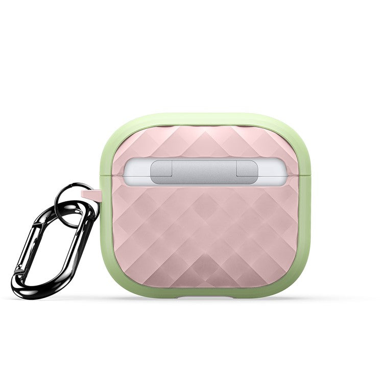 DUX DUCIS PECC Series For Apple AirPods 3 Earbud Carrying Case Rhombus Pattern Protective Cover with Carabiner - Green+Pink