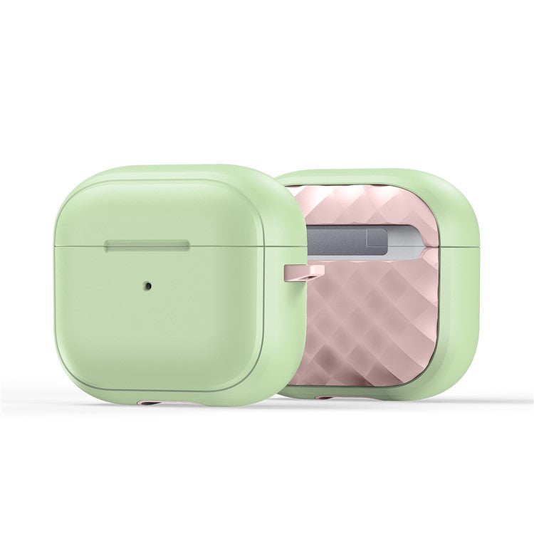 DUX DUCIS PECC Series For Apple AirPods 3 Earbud Carrying Case Rhombus Pattern Protective Cover with Carabiner - Green+Pink