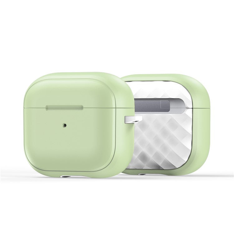 DUX DUCIS PECC Series For Apple AirPods 3 Earbud Carrying Case Rhombus Pattern Protective Cover with Carabiner - Green+White