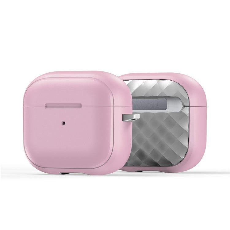 DUX DUCIS PECC Series For Apple AirPods 3 Earbud Carrying Case Rhombus Pattern Protective Cover with Carabiner - Pink+Grey