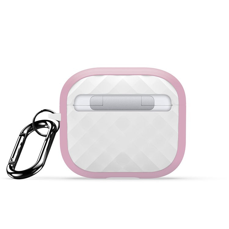 DUX DUCIS PECC Series For Apple AirPods 3 Earbud Carrying Case Rhombus Pattern Protective Cover with Carabiner - Pink+White