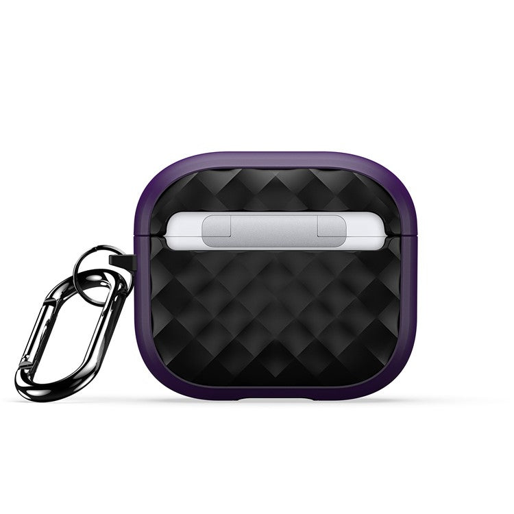 DUX DUCIS PECC Series For Apple AirPods 3 Earbud Carrying Case Rhombus Pattern Protective Cover with Carabiner - Purple+Black