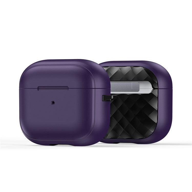 DUX DUCIS PECC Series For Apple AirPods 3 Earbud Carrying Case Rhombus Pattern Protective Cover with Carabiner - Purple+Black