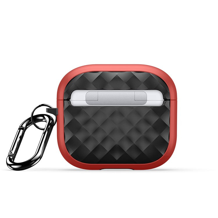 DUX DUCIS PECC Series For Apple AirPods 3 Earbud Carrying Case Rhombus Pattern Protective Cover with Carabiner - Red+Black