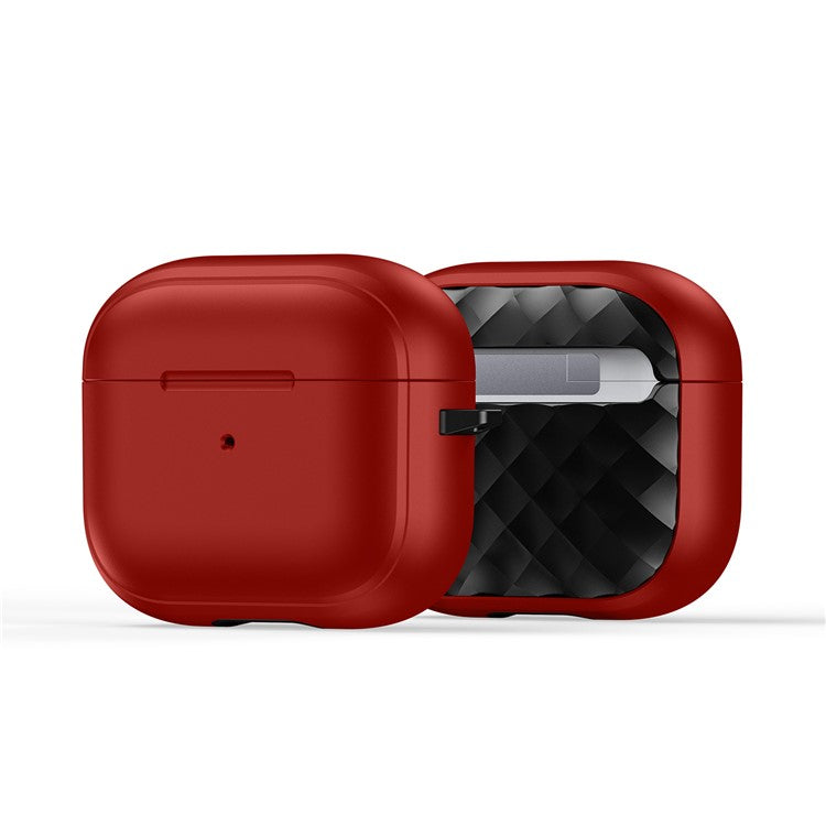 DUX DUCIS PECC Series For Apple AirPods 3 Earbud Carrying Case Rhombus Pattern Protective Cover with Carabiner - Red+Black