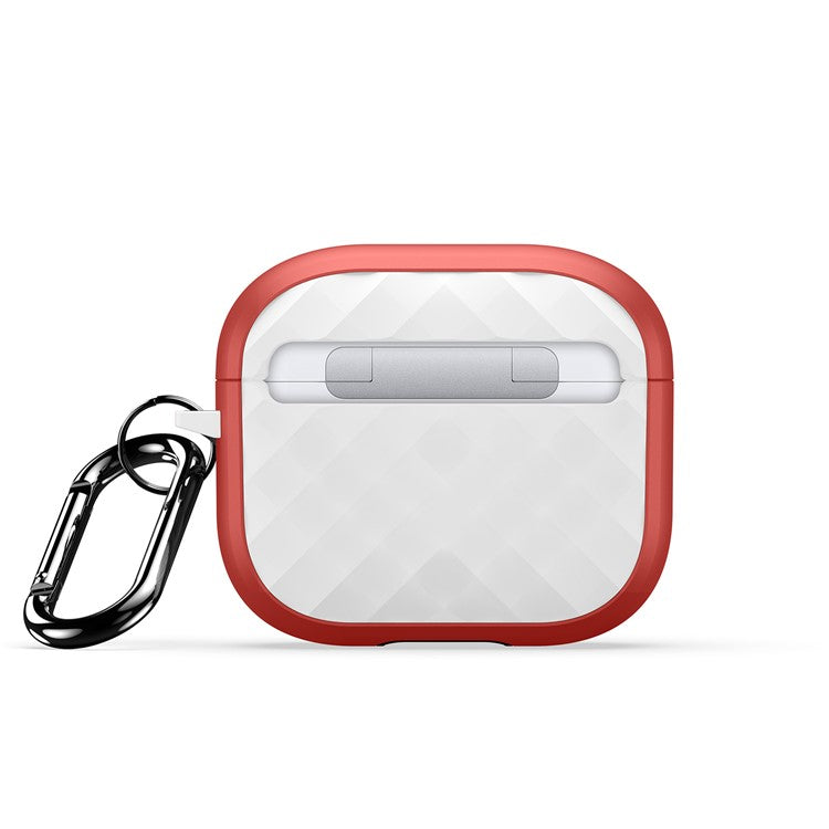 DUX DUCIS PECC Series For Apple AirPods 3 Earbud Carrying Case Rhombus Pattern Protective Cover with Carabiner - Red+White