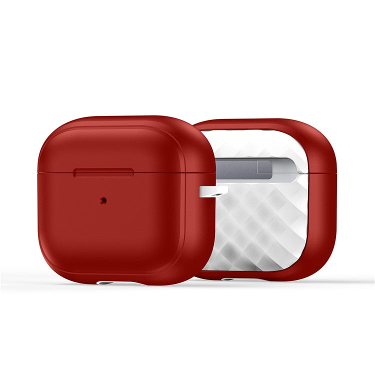 DUX DUCIS PECC Series For Apple AirPods 3 Earbud Carrying Case Rhombus Pattern Protective Cover with Carabiner - Red+White