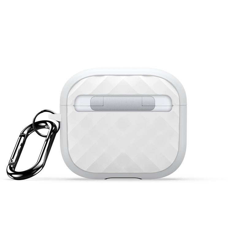 DUX DUCIS PECC Series For Apple AirPods 3 Earbud Carrying Case Rhombus Pattern Protective Cover with Carabiner - White