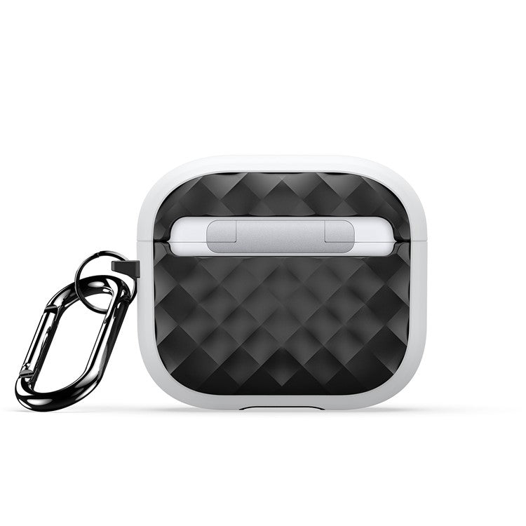 DUX DUCIS PECC Series For Apple AirPods 3 Earbud Carrying Case Rhombus Pattern Protective Cover with Carabiner - White+Black