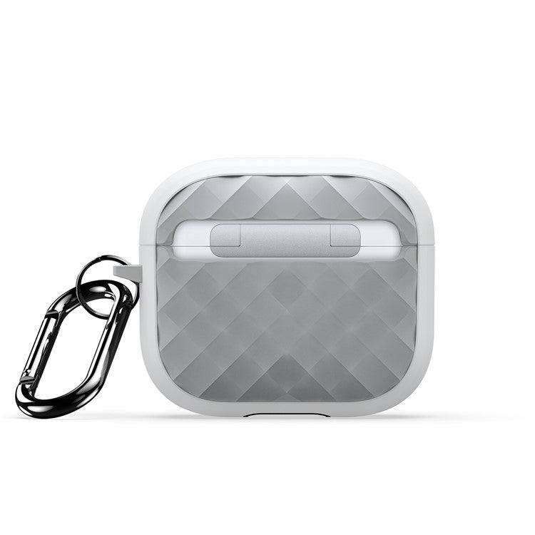 DUX DUCIS PECC Series For Apple AirPods 3 Earbud Carrying Case Rhombus Pattern Protective Cover with Carabiner - White+Grey