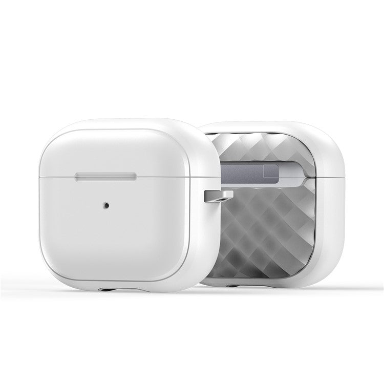 DUX DUCIS PECC Series For Apple AirPods 3 Earbud Carrying Case Rhombus Pattern Protective Cover with Carabiner - White+Grey