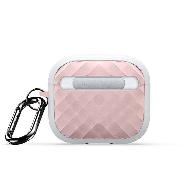 DUX DUCIS PECC Series For Apple AirPods 3 Earbud Carrying Case Rhombus Pattern Protective Cover with Carabiner - White+Pink