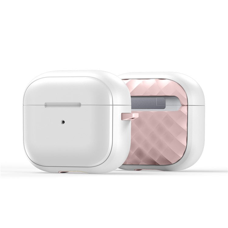 DUX DUCIS PECC Series For Apple AirPods 3 Earbud Carrying Case Rhombus Pattern Protective Cover with Carabiner - White+Pink