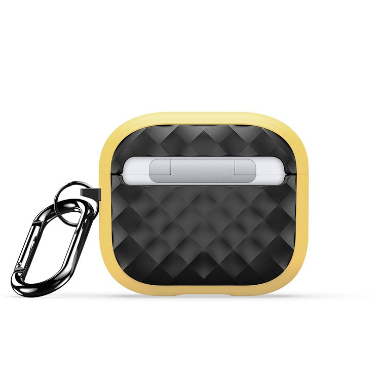 DUX DUCIS PECC Series For Apple AirPods 3 Earbud Carrying Case Rhombus Pattern Protective Cover with Carabiner - Yellow+Black