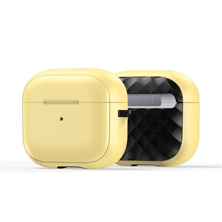 DUX DUCIS PECC Series For Apple AirPods 3 Earbud Carrying Case Rhombus Pattern Protective Cover with Carabiner - Yellow+Black