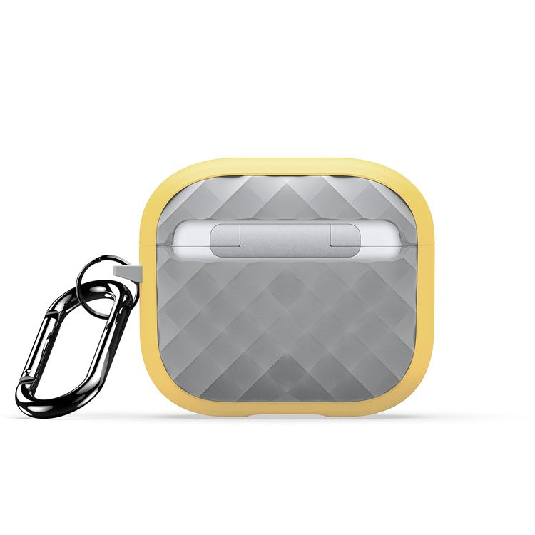 DUX DUCIS PECC Series For Apple AirPods 3 Earbud Carrying Case Rhombus Pattern Protective Cover with Carabiner - Yellow+Grey