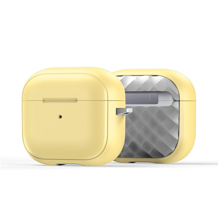 DUX DUCIS PECC Series For Apple AirPods 3 Earbud Carrying Case Rhombus Pattern Protective Cover with Carabiner - Yellow+Grey