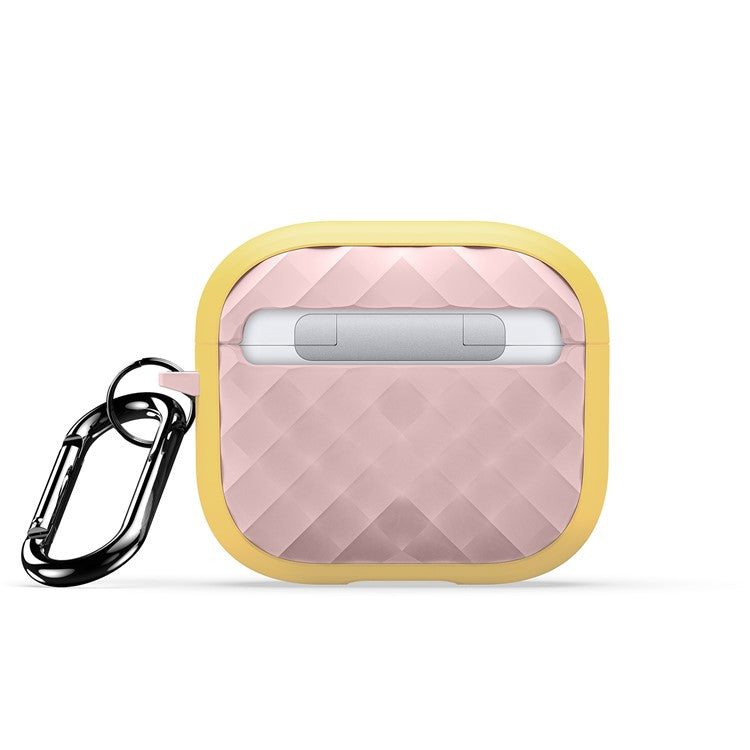 DUX DUCIS PECC Series For Apple AirPods 3 Earbud Carrying Case Rhombus Pattern Protective Cover with Carabiner - Yellow+Pink