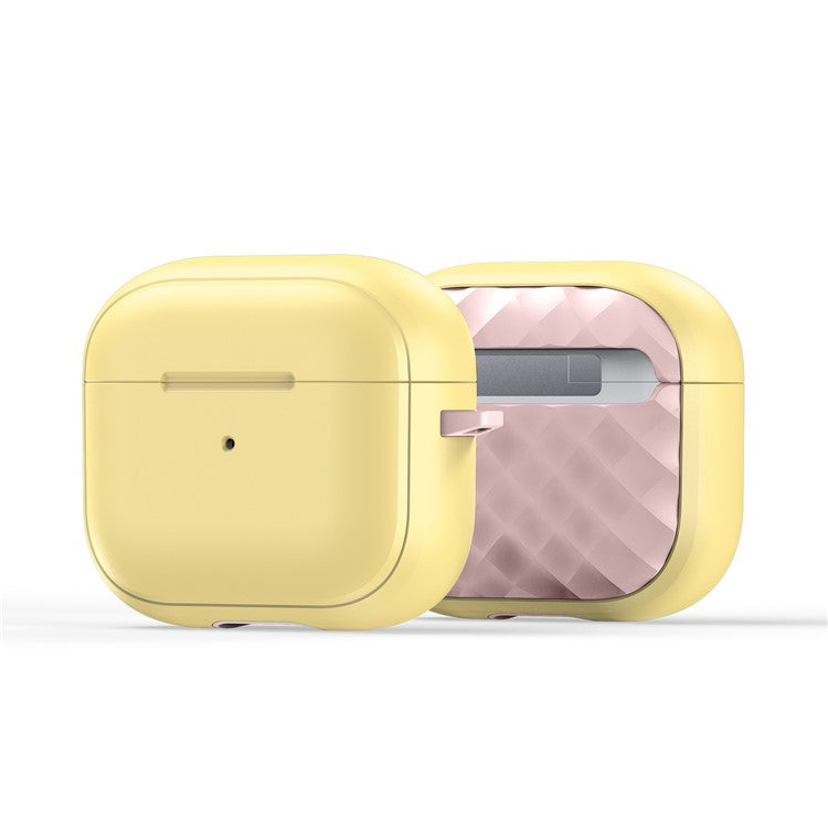 DUX DUCIS PECC Series For Apple AirPods 3 Earbud Carrying Case Rhombus Pattern Protective Cover with Carabiner - Yellow+Pink