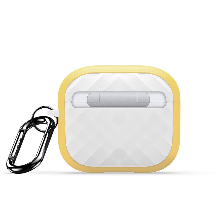 DUX DUCIS PECC Series For Apple AirPods 3 Earbud Carrying Case Rhombus Pattern Protective Cover with Carabiner - Yellow+White