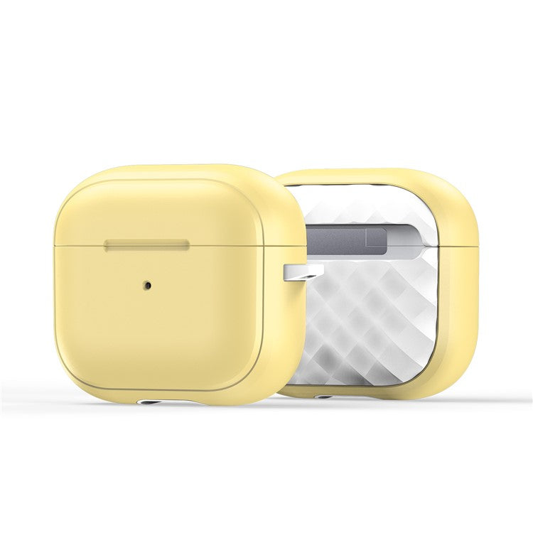 DUX DUCIS PECC Series For Apple AirPods 3 Earbud Carrying Case Rhombus Pattern Protective Cover with Carabiner - Yellow+White