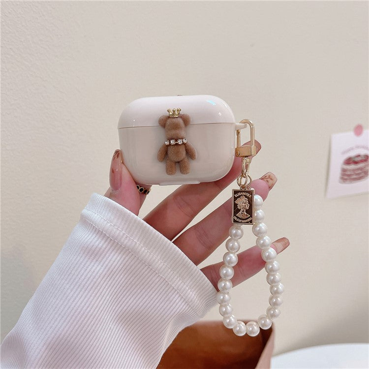 For Apple AirPods Pro Cute Bear TPU Cover Bluetooth Earphone Anti-drop Case with Pearl Bracelet - Little Bear