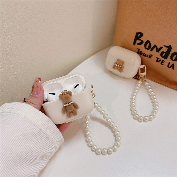 For Apple AirPods Pro Cute Bear TPU Cover Bluetooth Earphone Anti-drop Case with Pearl Bracelet - Little Bear