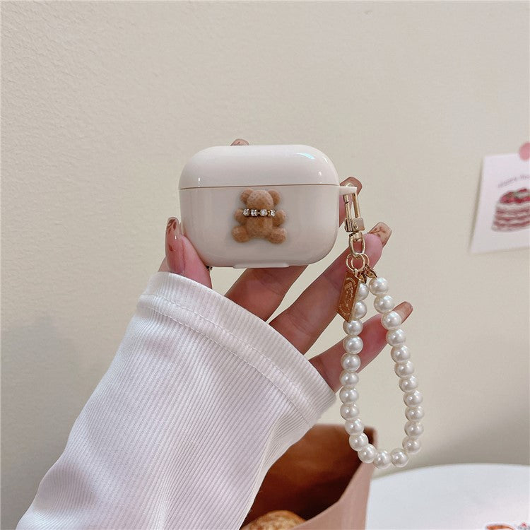 For Apple AirPods Pro Cute Bear TPU Cover Bluetooth Earphone Anti-drop Case with Pearl Bracelet - Bear with Crown