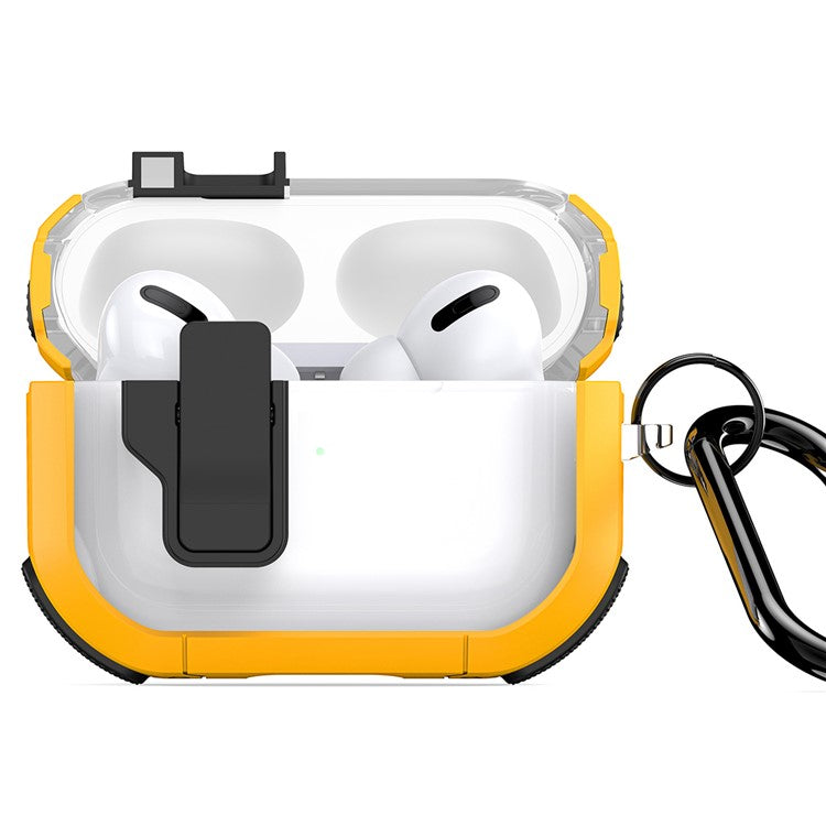 DUX DUCIS PECN Series for Apple AirPods Pro PC+TPU Case Lock Design Earphone Cover with Hook - Yellow+Black