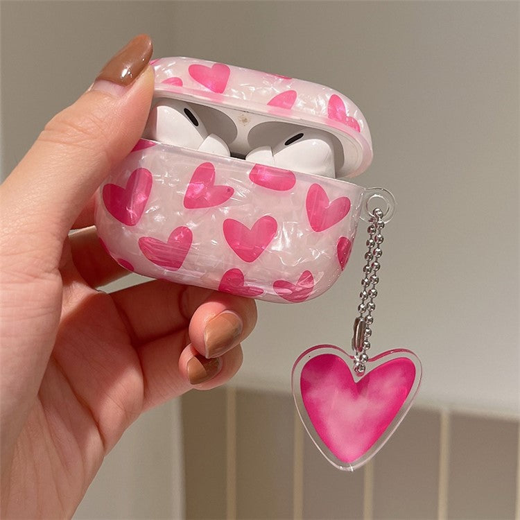 For AirPods Pro 2 Heart Pattern TPU Cover Anti-drop Earphone Protective Case with Pendant - Rose