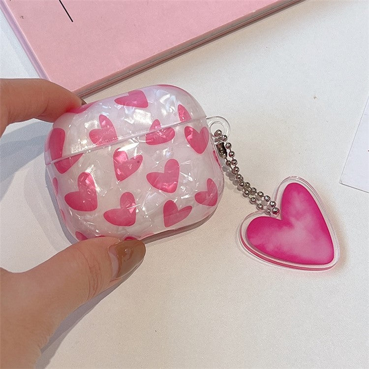 For AirPods Pro 2 Heart Pattern TPU Cover Anti-drop Earphone Protective Case with Pendant - Rose