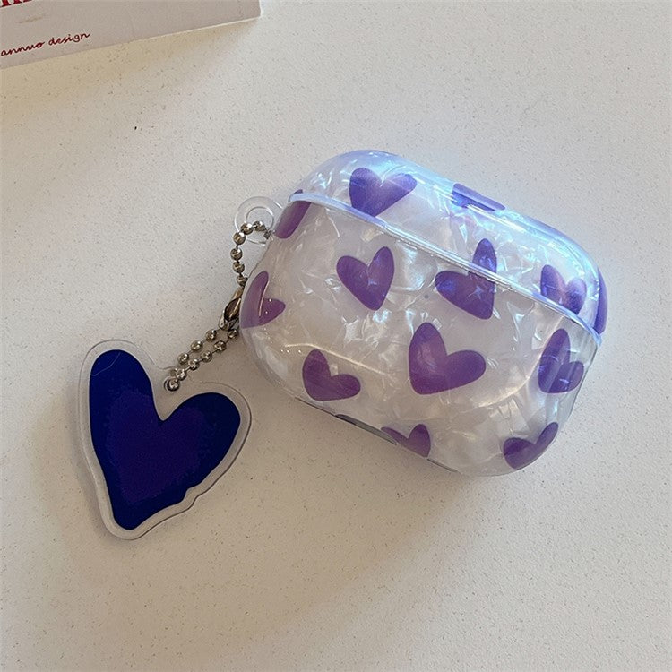 For AirPods Pro 2 Heart Pattern TPU Cover Anti-drop Earphone Protective Case with Pendant - Purple