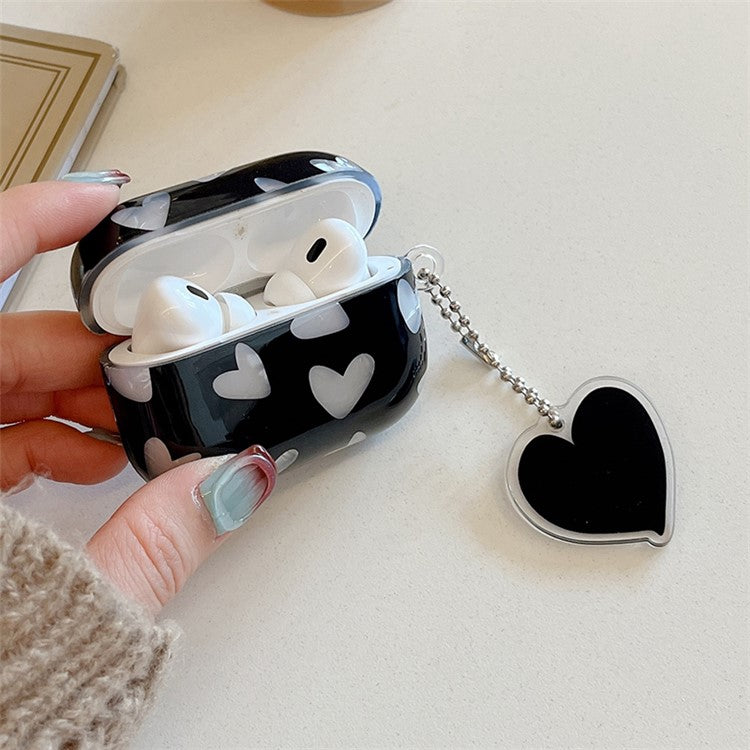 For AirPods Pro 2 Heart Pattern TPU Cover Anti-drop Earphone Protective Case with Pendant - Black