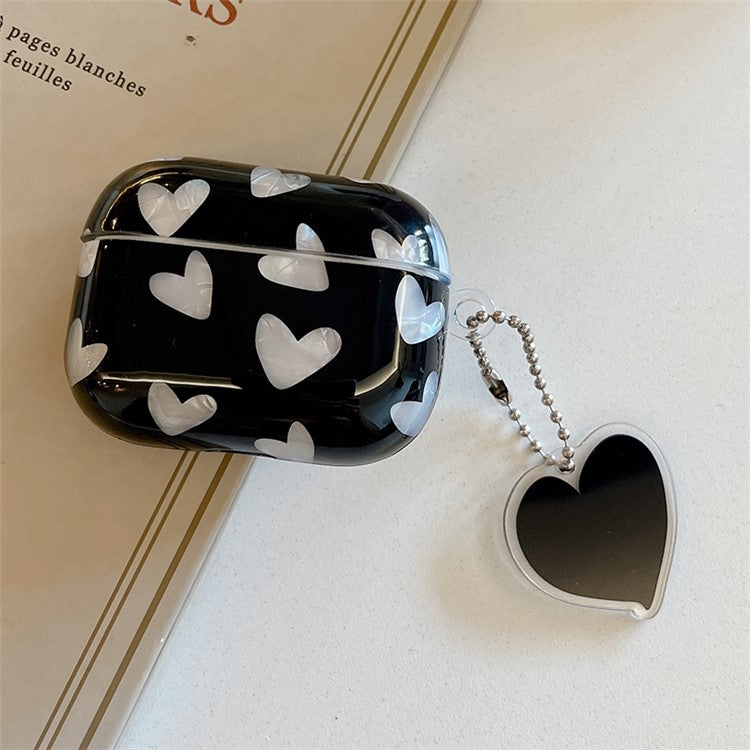 For AirPods Pro 2 Heart Pattern TPU Cover Anti-drop Earphone Protective Case with Pendant - Black