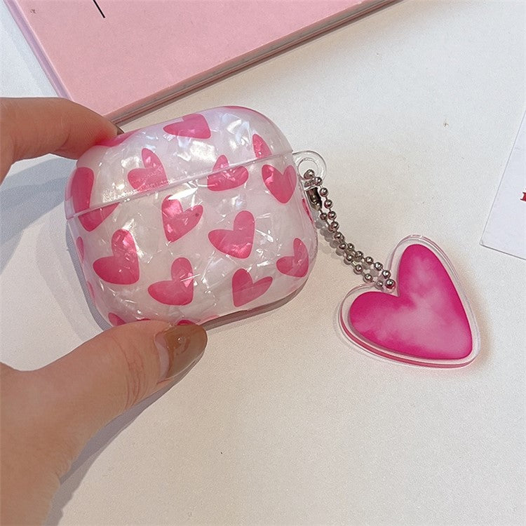 For Apple AirPods 3 Stylish Heart Pattern TPU Cover Earphone Protective Case with Pendant - Rose