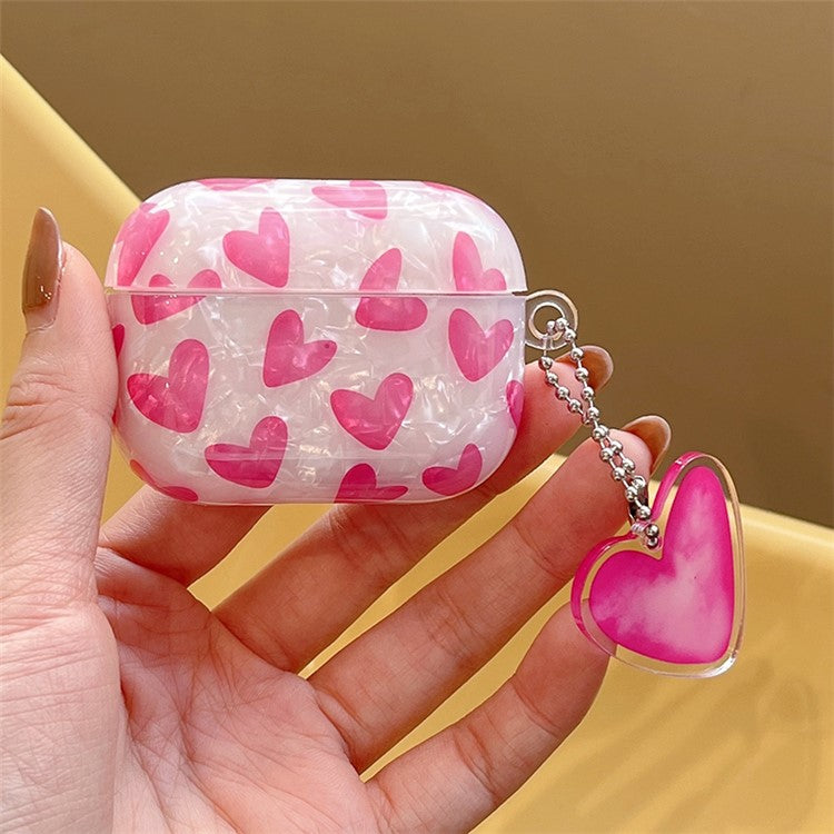 For Apple AirPods 3 Stylish Heart Pattern TPU Cover Earphone Protective Case with Pendant - Rose