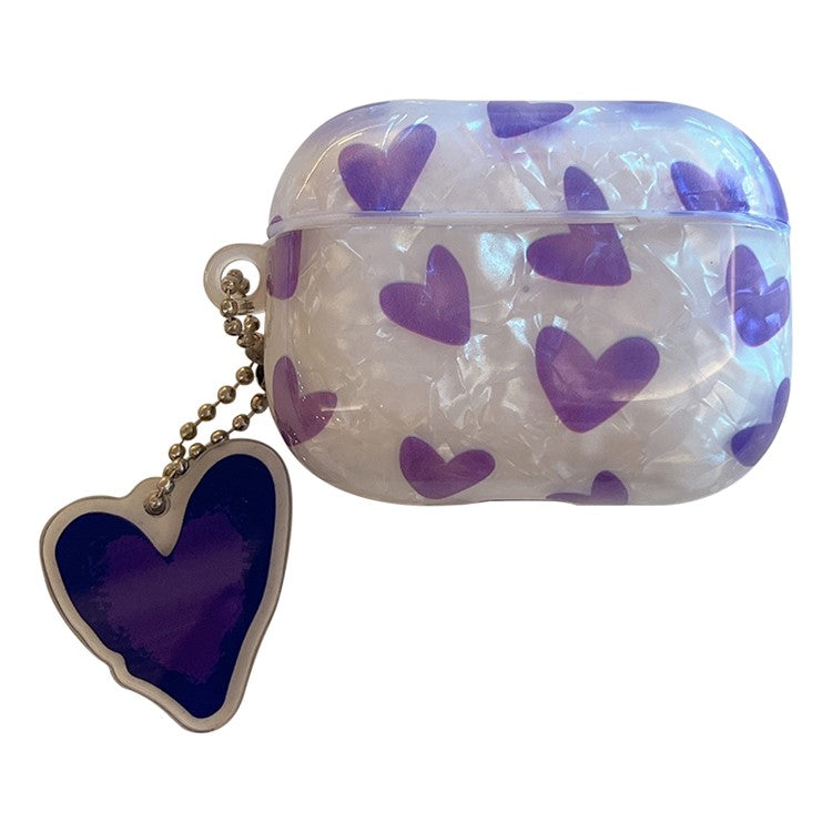 For Apple AirPods 3 Stylish Heart Pattern TPU Cover Earphone Protective Case with Pendant - Purple