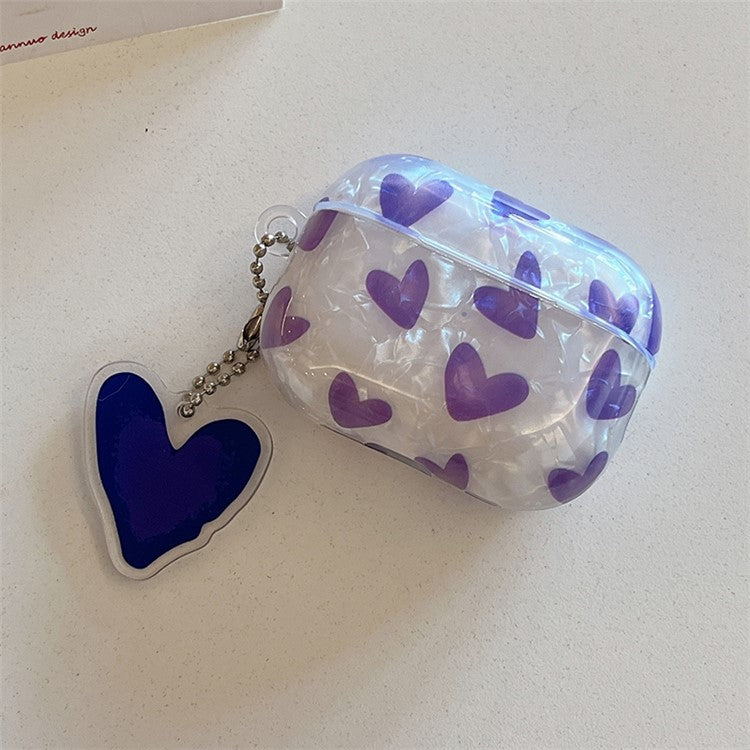 For Apple AirPods 3 Stylish Heart Pattern TPU Cover Earphone Protective Case with Pendant - Purple