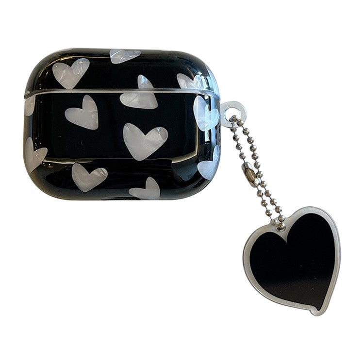 For Apple AirPods 3 Stylish Heart Pattern TPU Cover Earphone Protective Case with Pendant - Black