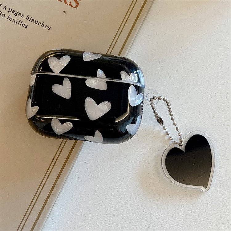 For Apple AirPods 3 Stylish Heart Pattern TPU Cover Earphone Protective Case with Pendant - Black