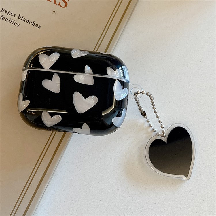 For Apple AirPods Pro Heart Pattern Shell Texture TPU Cover Anti-drop Earphone Case with Pendant - Black