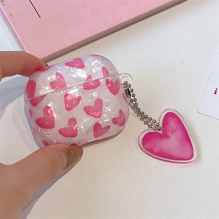 For Apple AirPods Pro Heart Pattern Shell Texture TPU Cover Anti-drop Earphone Case with Pendant - Rose