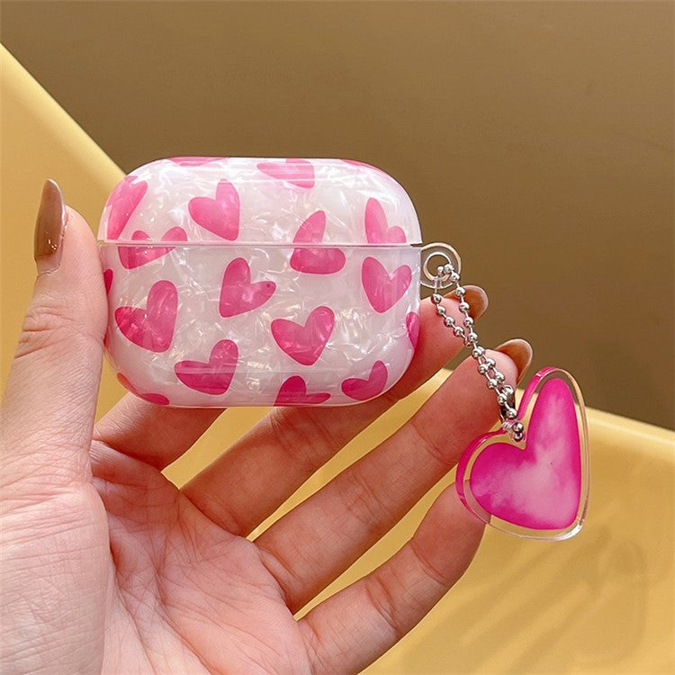 For Apple AirPods Pro Heart Pattern Shell Texture TPU Cover Anti-drop Earphone Case with Pendant - Rose