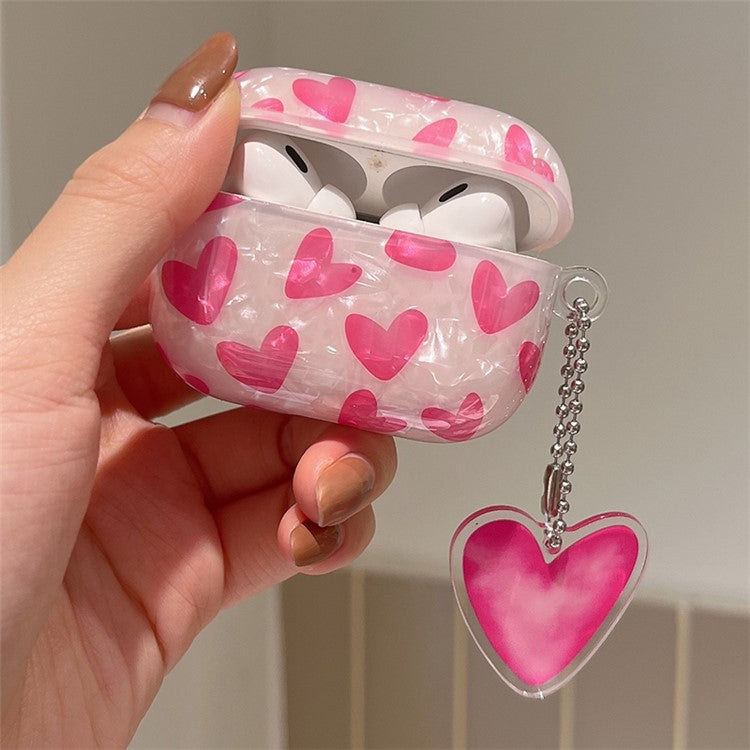 For Apple AirPods Pro Heart Pattern Shell Texture TPU Cover Anti-drop Earphone Case with Pendant - Rose