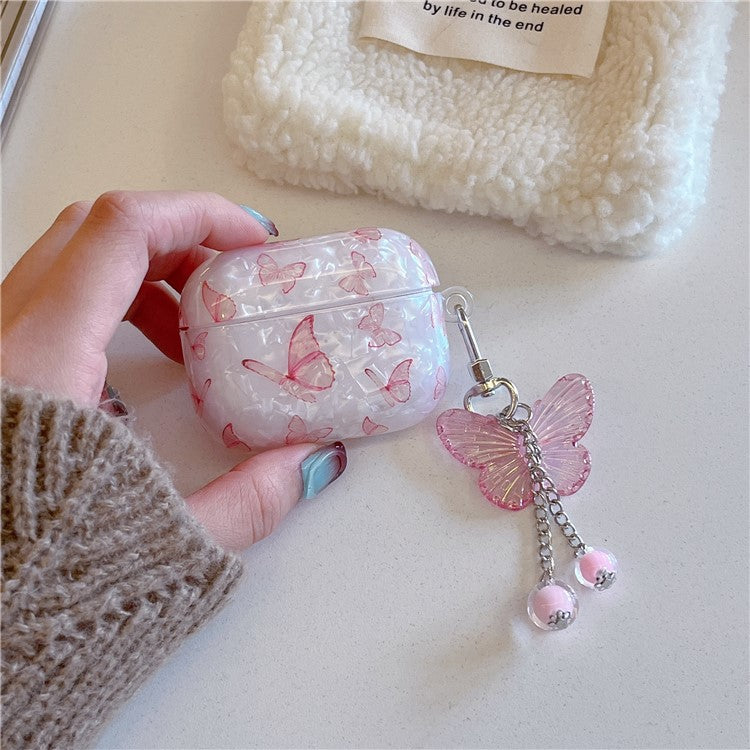 For AirPods Pro 2 Butterfly Pattern Cover Shell Texture TPU Anti-drop Earphone Case with Butterfly Pendant