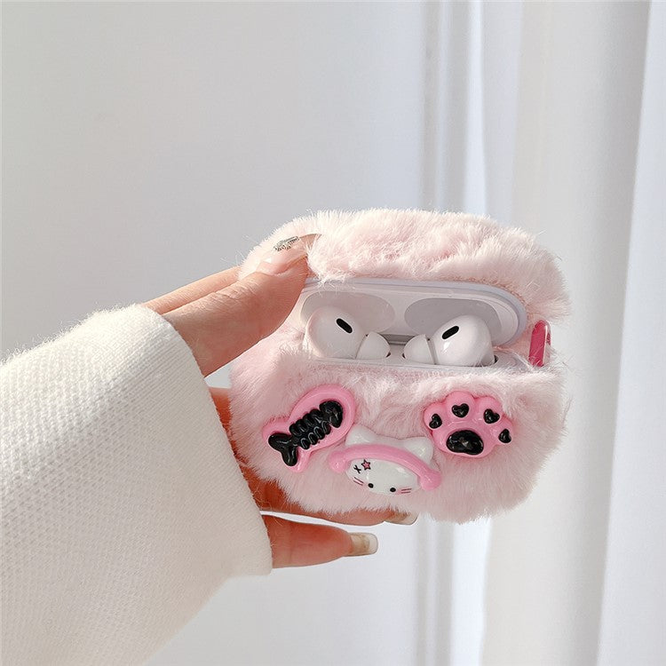 For AirPods Pro 2 / AirPods Pro Earphone Protection Case Pink Cartoon Design Plush+TPU Cover with Ring Buckle