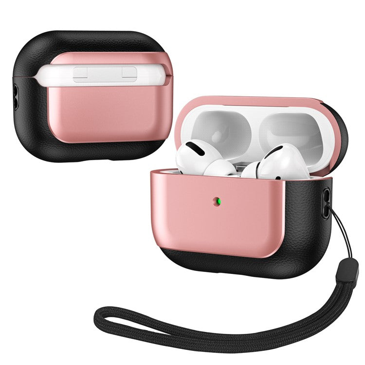 For Apple AirPods Pro Earphone Case Electroplating Protective Cover with Lanyard - Rose Gold